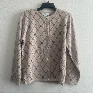 VTG Alfred Dunner Beige Argyle Button Up Cardigan Sweater Women's Size L